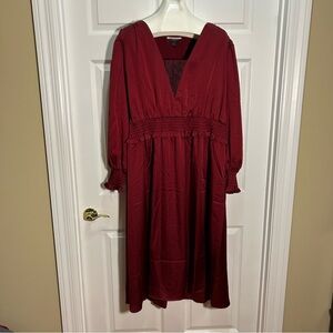 Eloquii Elements Dark Red Satin Long Sleeve Dress